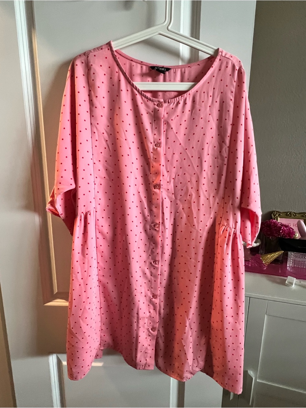 Monki Pink Polka Dot Button-Down Tunic